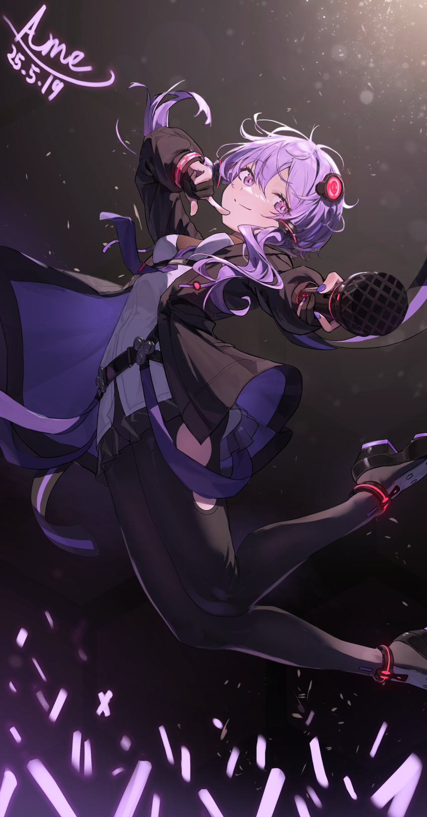 1girl, absurdres, amely_elden, belt, black_belt, black_gloves, black_jacket, black_pantyhose