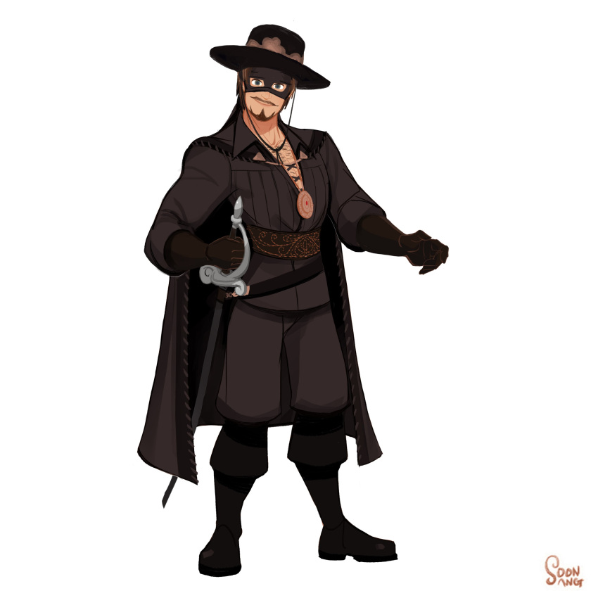 1boy, absurdres, beard, black_boots, black_cape, black_gloves, black_jacket, boots
