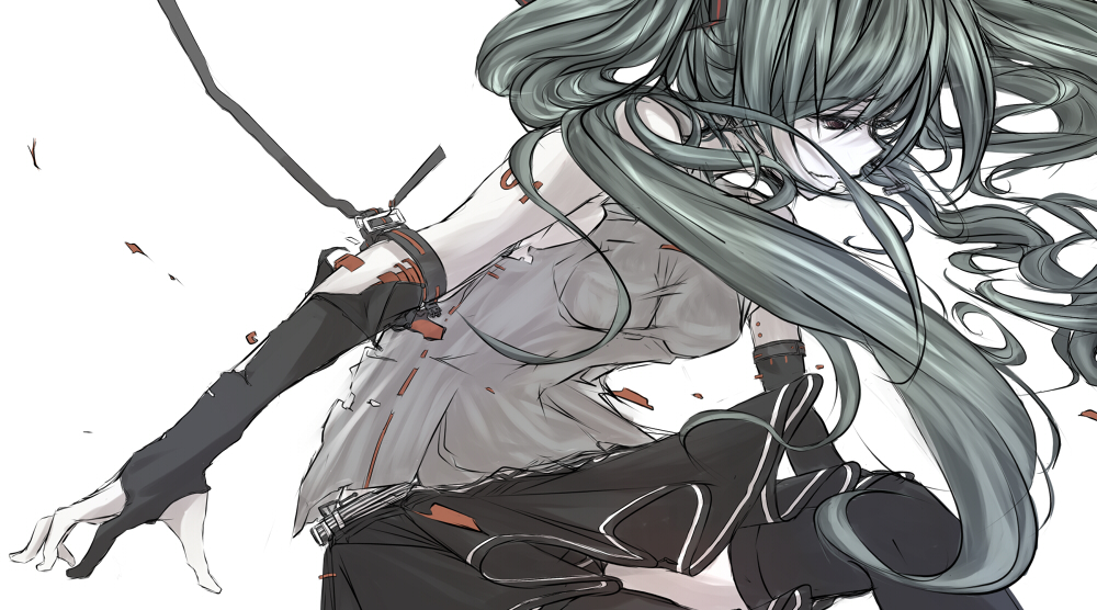 elbow_gloves, gloves, green_hair, hatsune_miku, kuroda, long_hair, simple_background, skirt