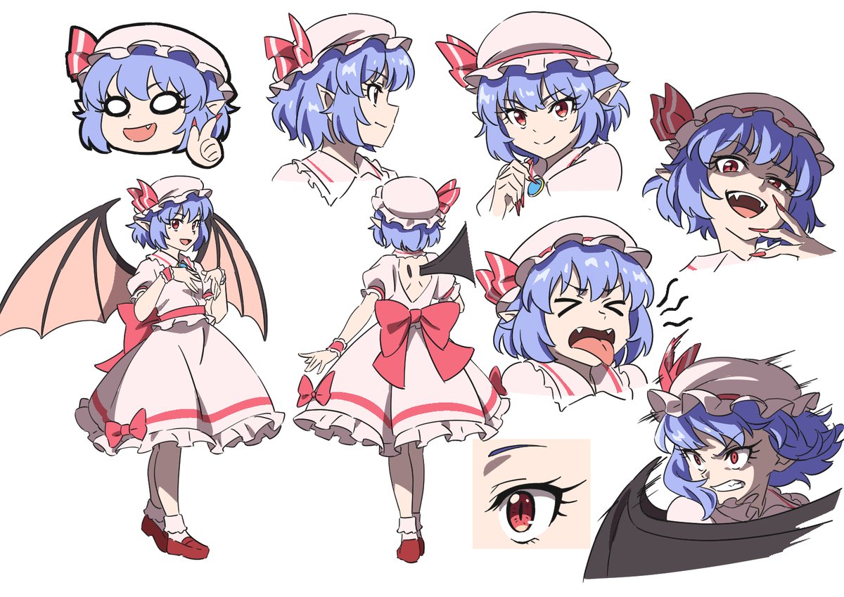 1girl, angry, ascot, bat_wings, blue_hair, bow, brooch, closed_eyes