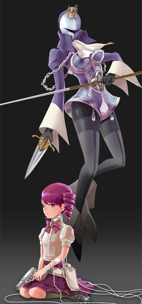 bow, chain, chains, child, crown, dagger, dan_(toupe), drill_hair