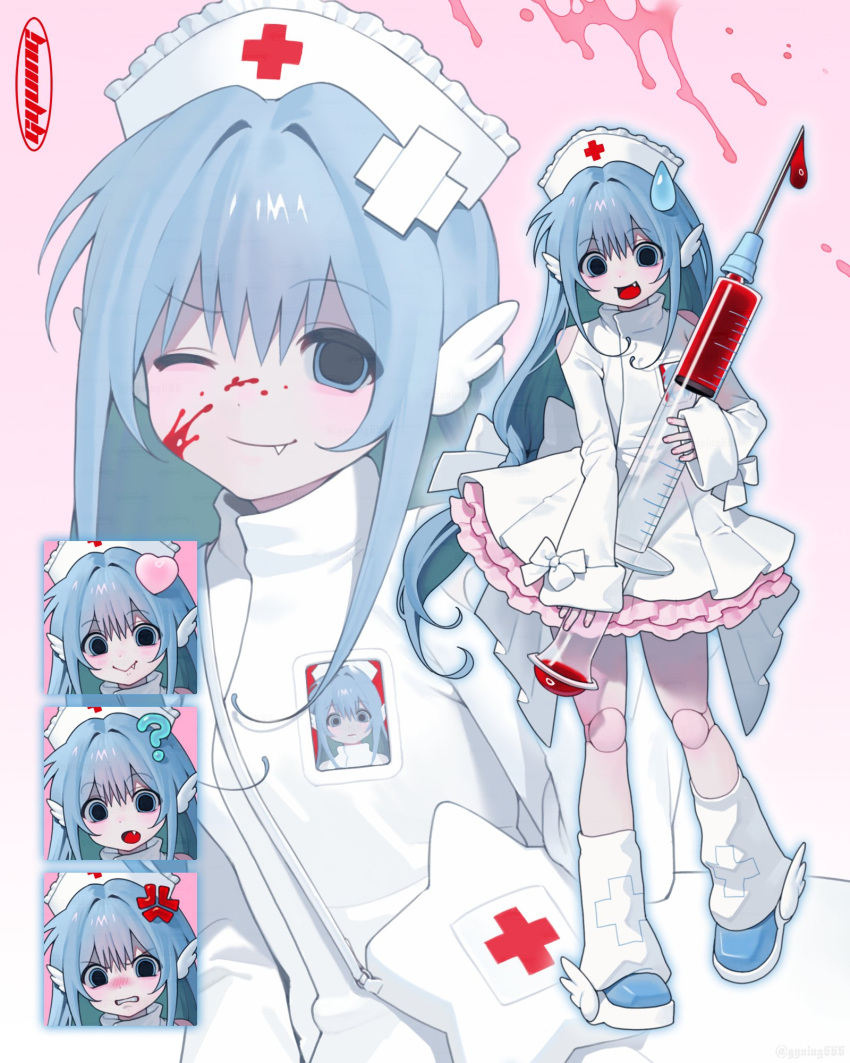 1girl, ?, anger_vein, angry, back_bow, bag, bandaid, bandaid_hair_ornament