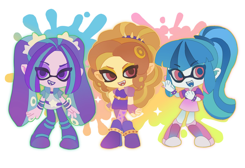 3girls, :d, absurdres, adagio_dazzle, adagio_dazzle_(human), aqua_hair, aria_blaze, aria_blaze_(human)