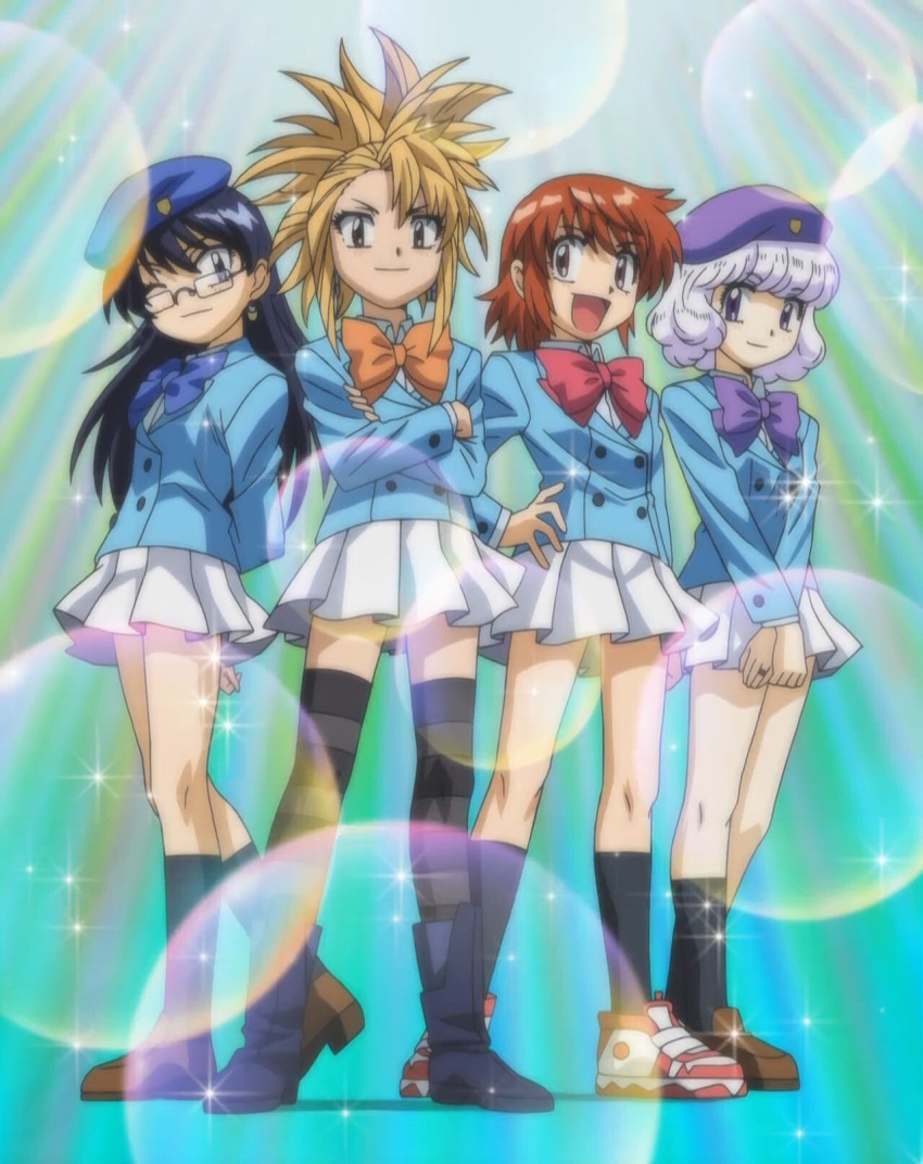 akashi_kaoru, cap, glasses, nogami_aoi, sannomiya_shiho, seifuku, stitched, tsukushi_mio