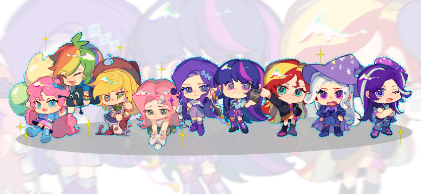6+girls, :3, absurdres, angel_bunny, animal, antenna_hair, applejack, applejack_(equestria_girls)