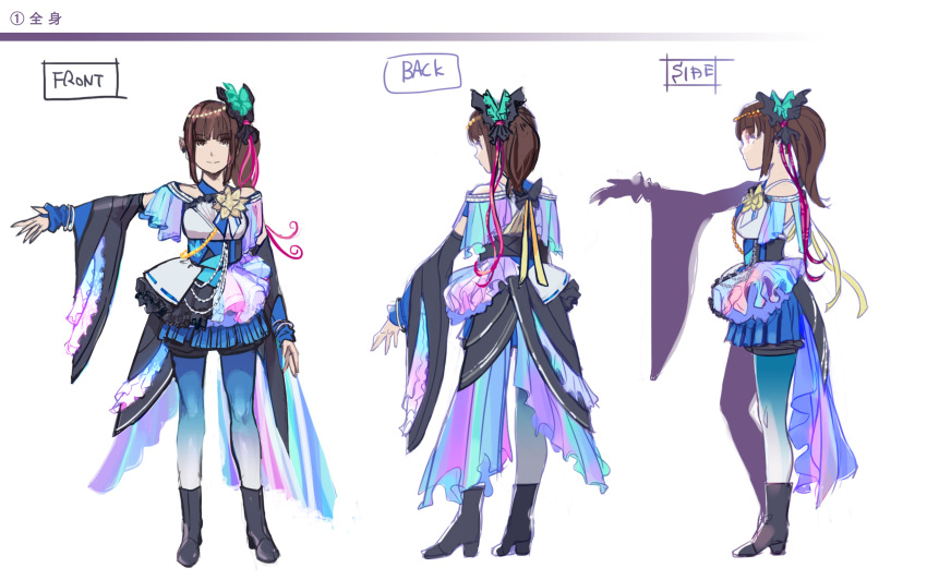1girl, absurdres, araki_munehiro, azure_striker_gunvolt, brown_hair, commentary_request, concept_art, cosplay