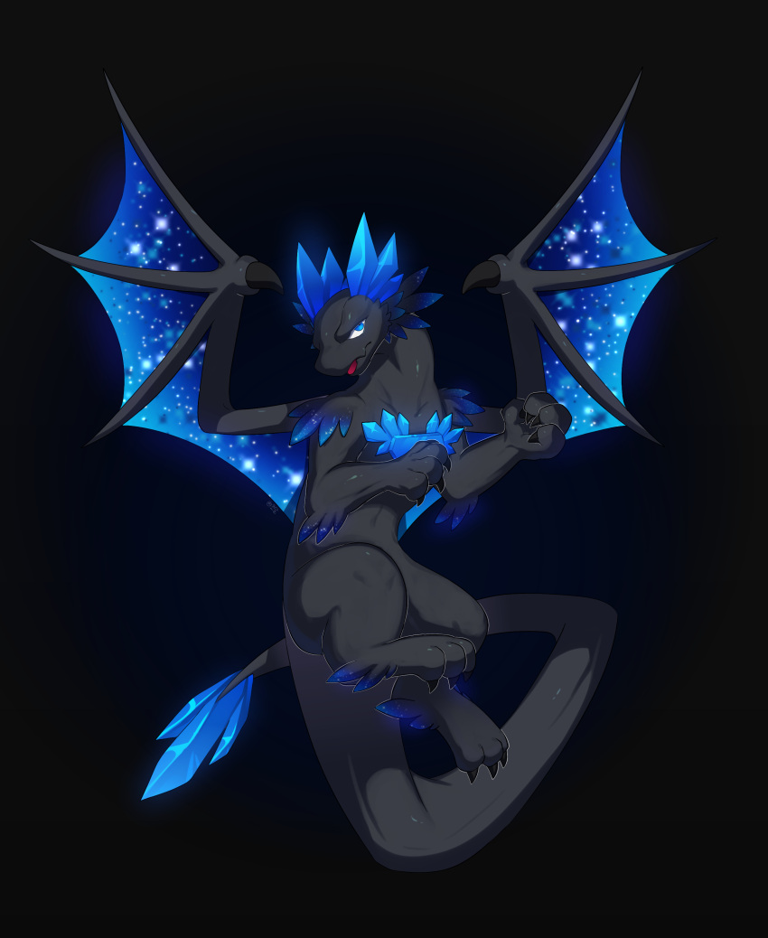 absurdres, black_background, blue_eyes, character_request, dragon, dragon_village_(series), flying, full_body