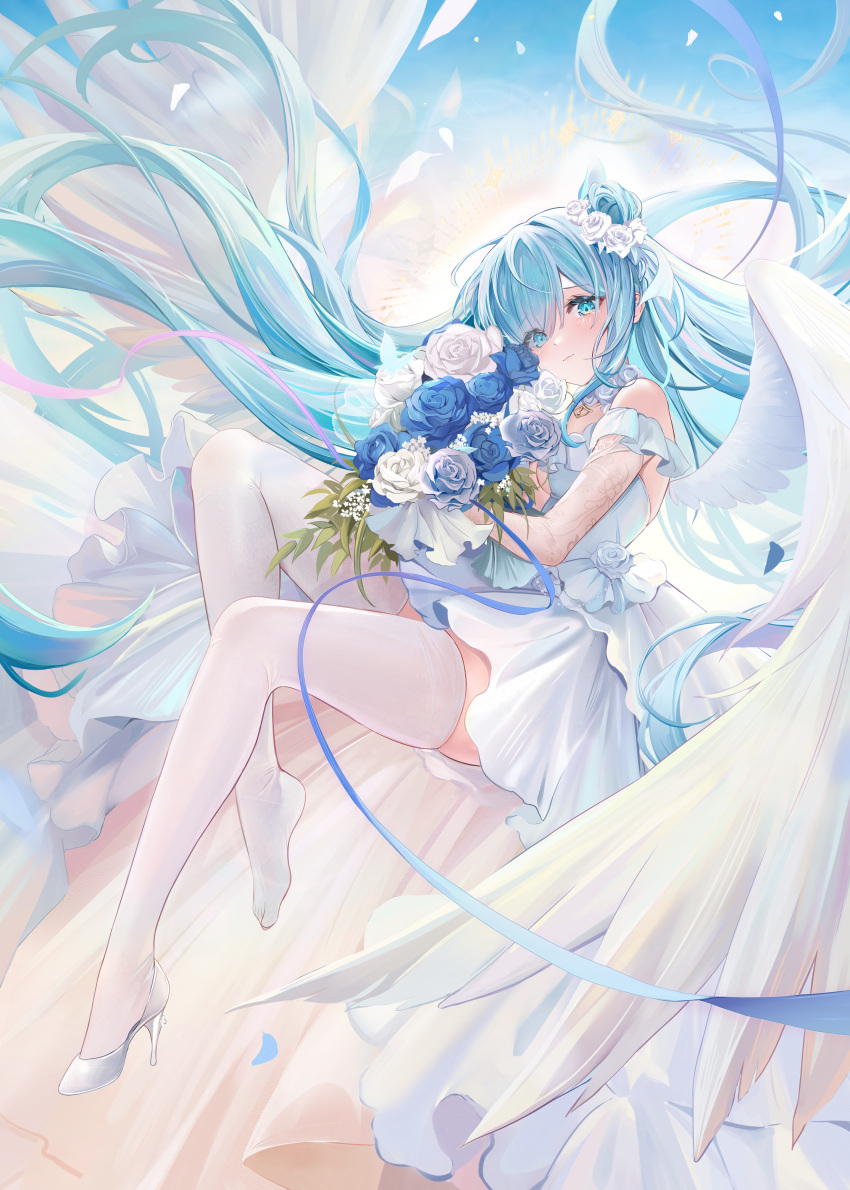 1girl, absurdres, azur_lane, banchiyuebai, blue_eyes, blue_flower, blue_hair, blue_rose