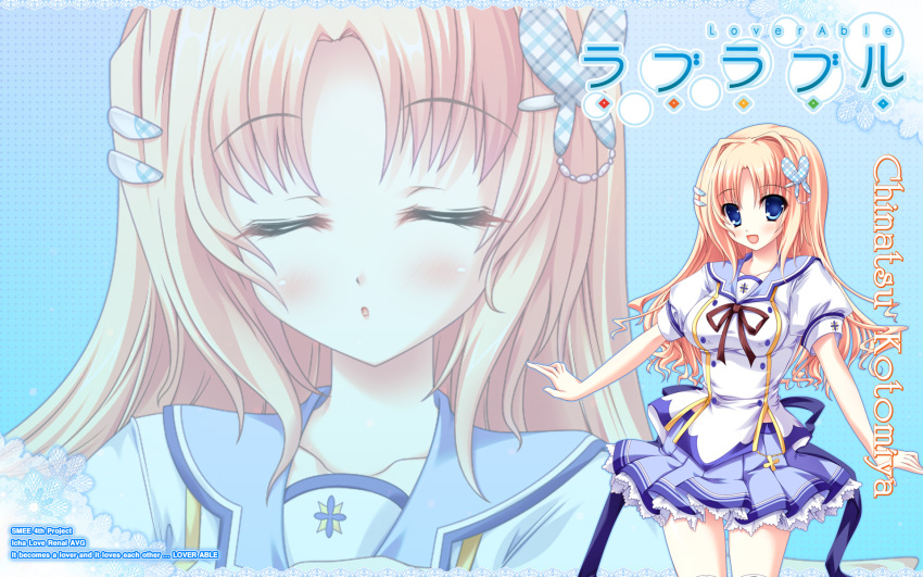 artist_request, blonde_hair, blue_eyes, kotomiya_chinatsu, loverable, seifuku, tagme_(artist)