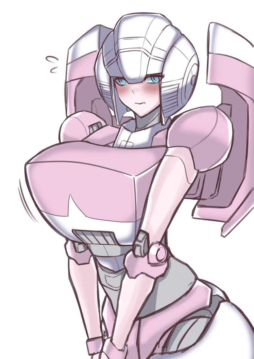 1girl, absurdres, android, arcee, autobot, backpack, bag, blue_eyes