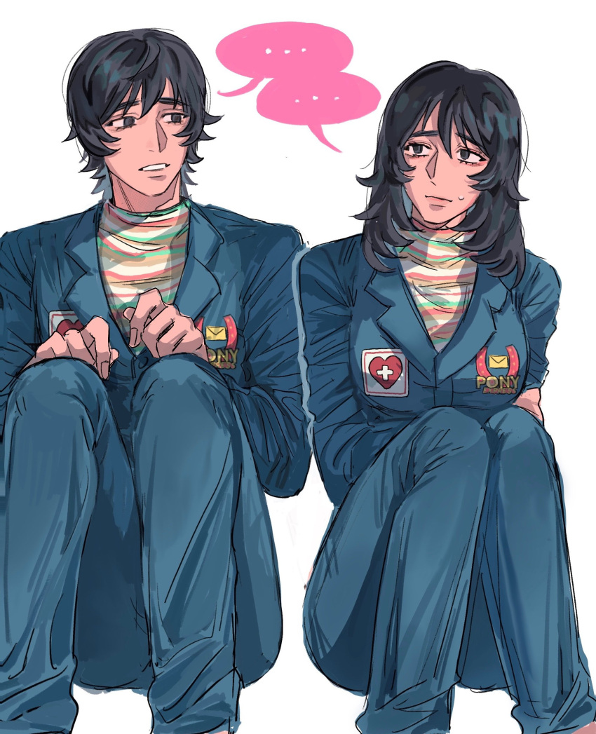 ..., 1boy, 1girl, absurdres, anya_(mouthwashing), black_eyes, black_hair, blue_hair