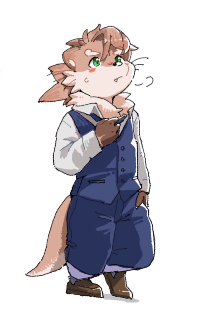 1boy, animal_ears, blush, claws, closed_mouth, commentary_request, fang, fang_out