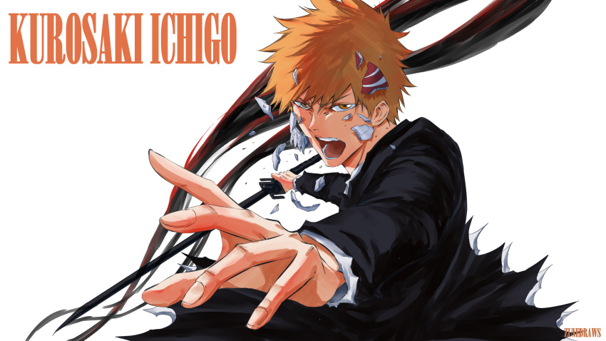 1boy, absurdres, artist_name, black_kimono, bleach, character_name, highres, holding