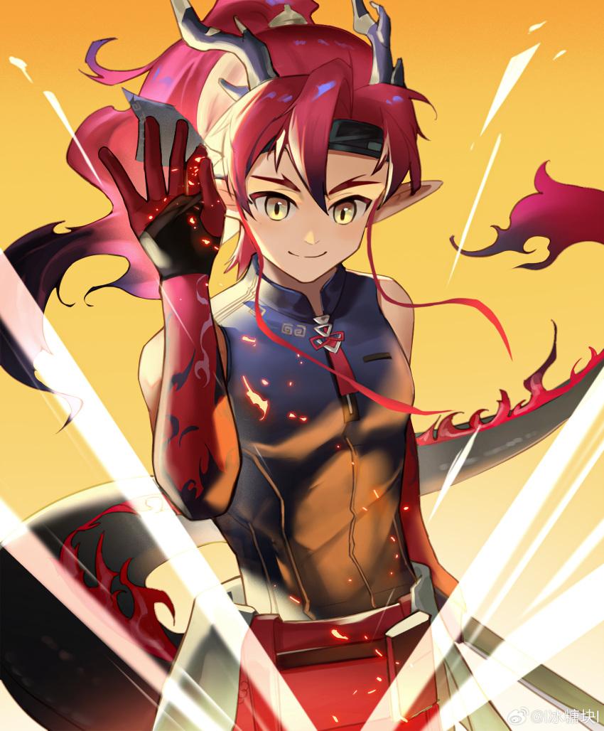 1boy, absurdres, arknights, black_shirt, chinese_commentary, closed_mouth, commentary_request, dragon_boy