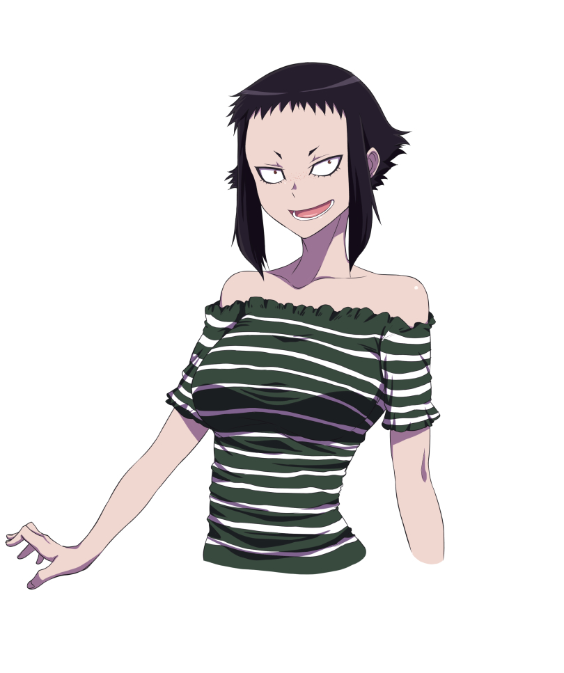 1girl, black_hair, breasts, commentary, cropped_torso, freckles, natsumi_chorisuke, off_shoulder