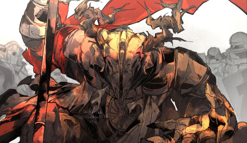 1boy, 2025, absurdres, animal_skull, antlers, arknights, armor, army