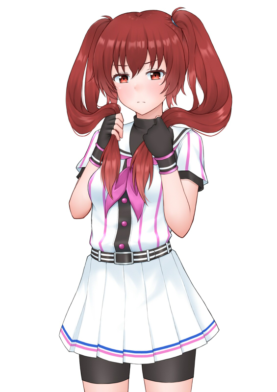 1girl, agatsuma_sora, aoi_hito, belt, belt_buckle, black_gloves, black_shorts, black_undershirt