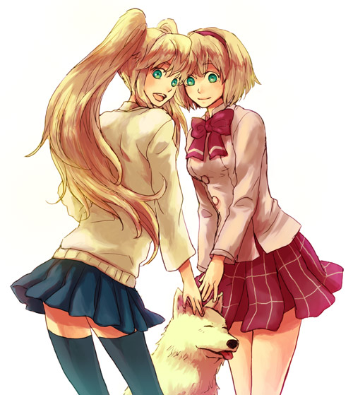 alexia_lynn_elesius, bibako, blonde_hair, bow, clarissa_arwin, dog, green_eyes, hairband