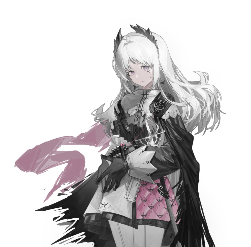 1girl, arknights, black_dress, black_gloves, chinese_commentary, closed_mouth, commentary, cowboy_shot