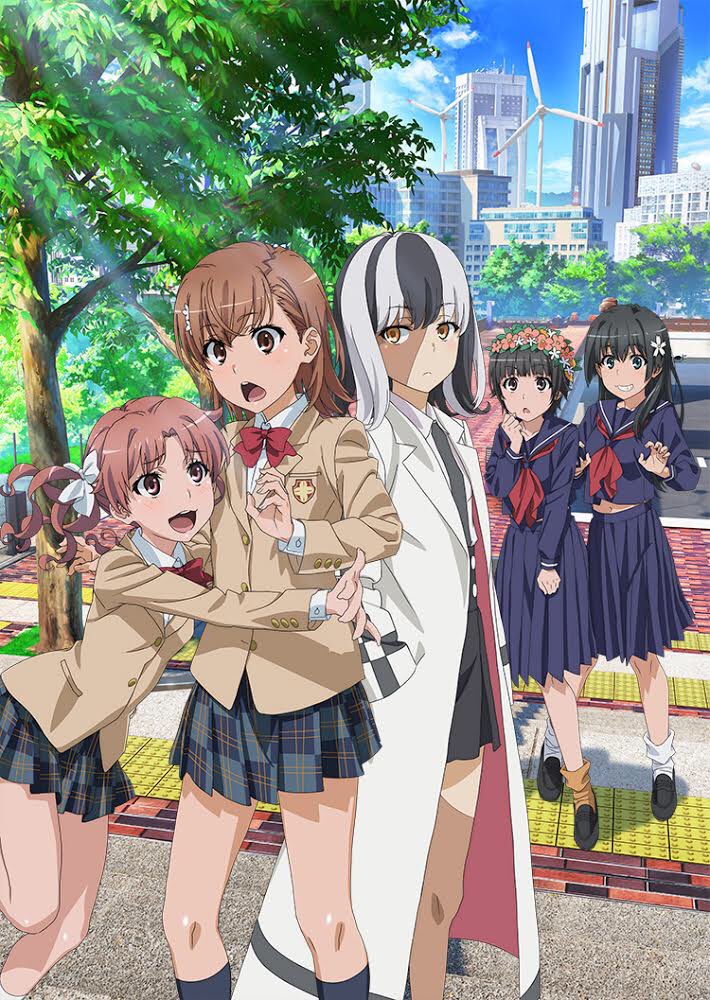 5girls, :d, black_eyes, black_hair, black_necktie, black_shoes, black_skirt, black_socks