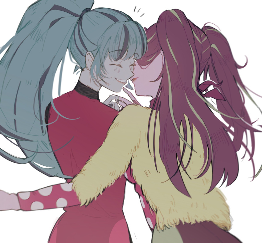 2girls, :d, ^_^, amazingpuffhair, aria_blaze, aria_blaze_(human), bandana, bandana_around_neck
