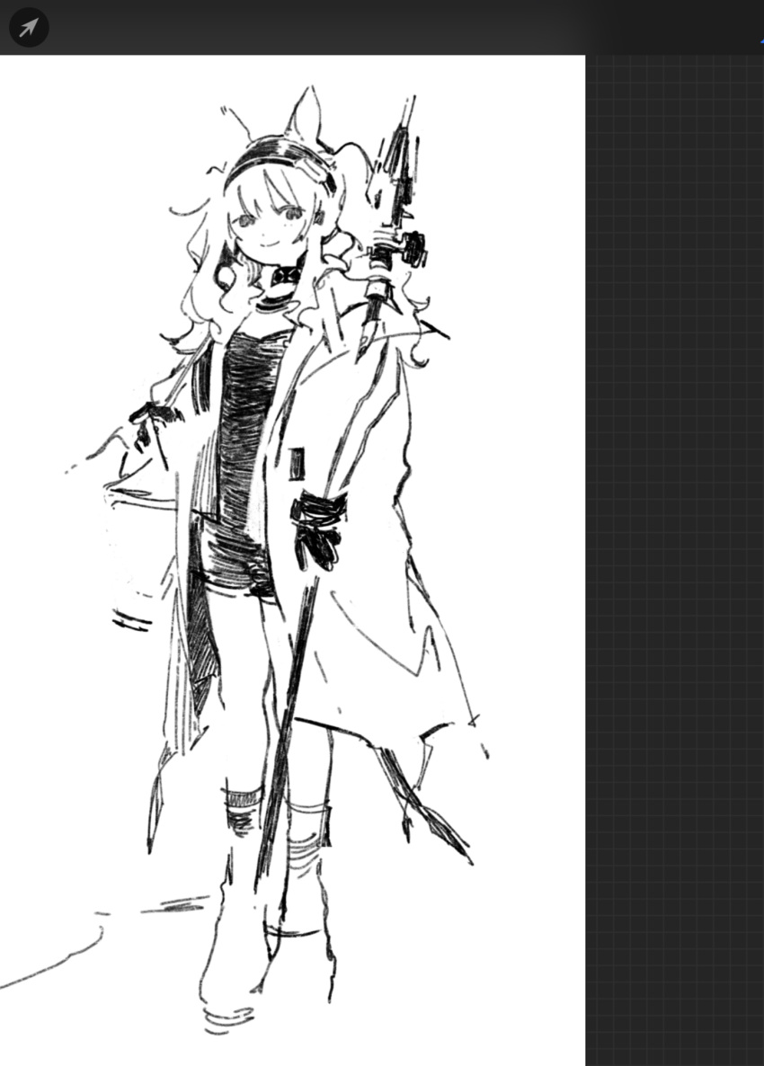 angelina_(arknights), animal_ears, arknights, art_program_in_frame, chinese_commentary, coat, collar, commentary_request
