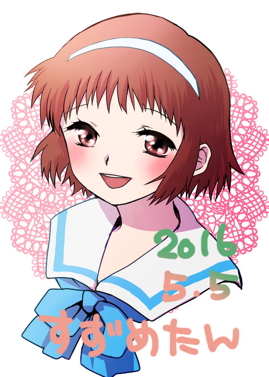 1girl, blue_bow, bow, brown_eyes, brown_hair, commentary_request, dated, hairband