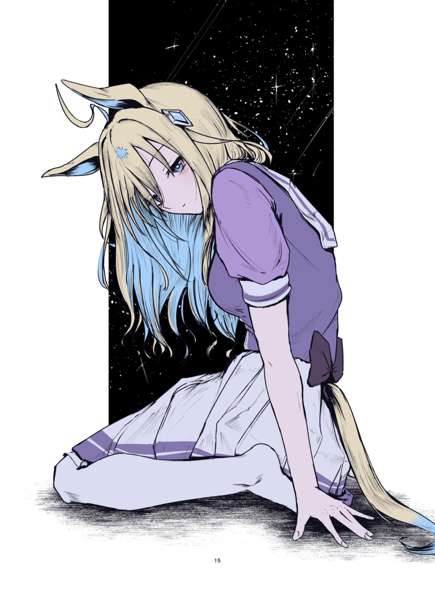 1girl, absurdres, ahoge, animal_ears, blonde_hair, blue_eyes, blue_hair, bow