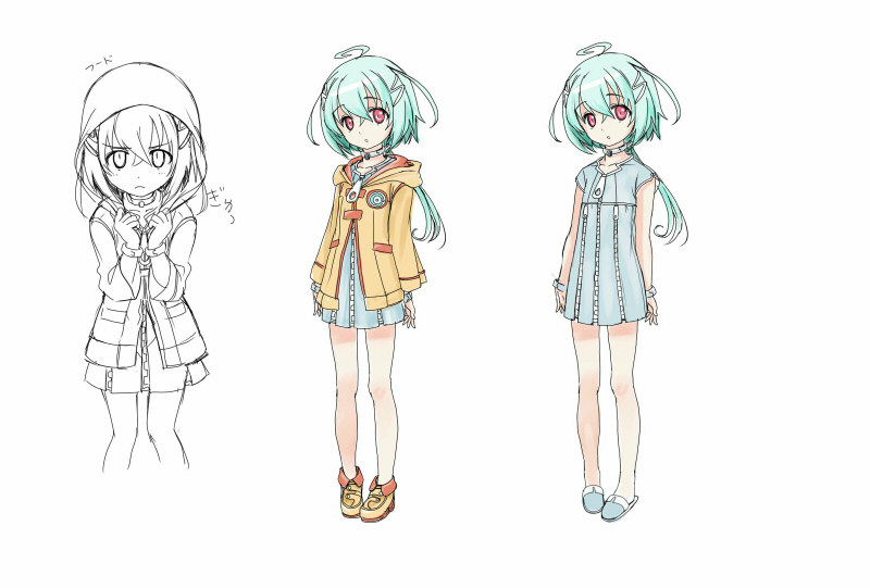 1girl, ahoge, azure_striker_gunvolt, azure_striker_gunvolt_1, blue_dress, concept_art, dress, full_body