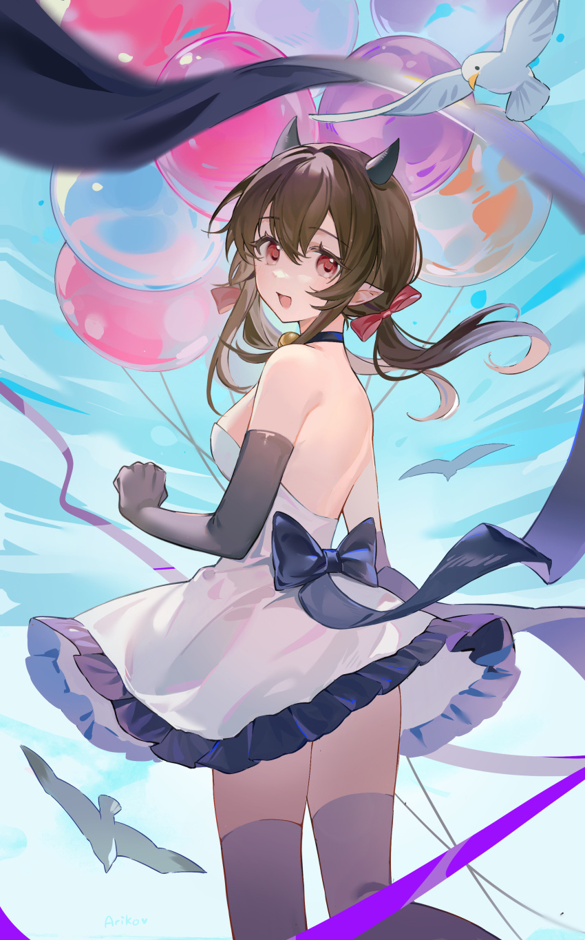 absurdres, ariko_(aaaaarik), azur_lane, balloon, bird, black_gloves, black_ribbon, black_thighhighs