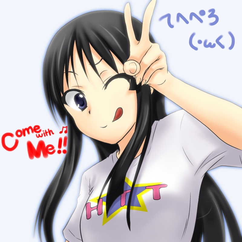:p, :q, black_hair, k-on!, kyoukya_(kyouya02), long_hair, tongue, v