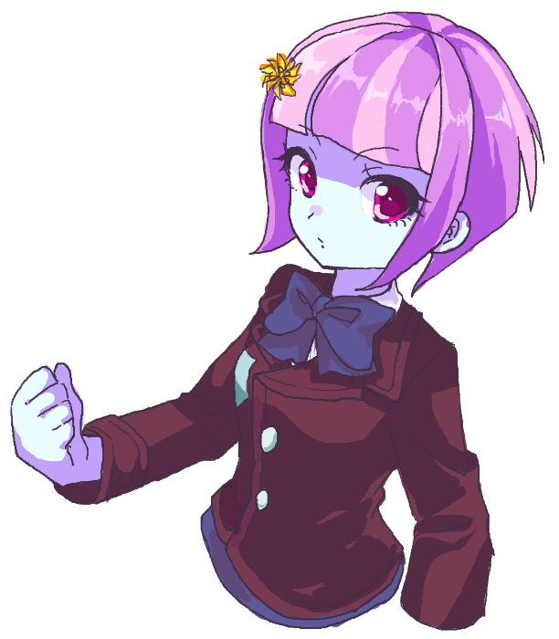1girl, black_bow, black_bowtie, blue_skin, blunt_bangs, bob_cut, bow, bowtie