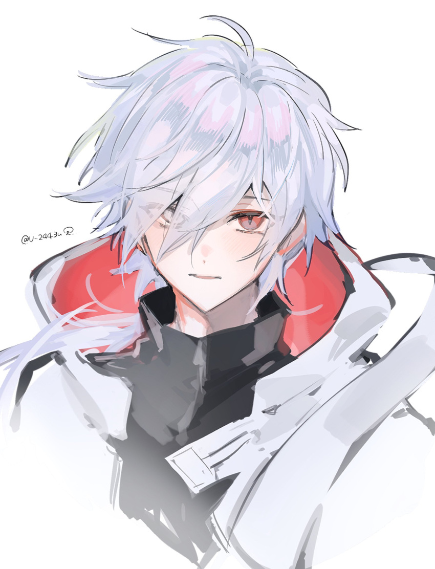 1boy, atatakakunaru, closed_mouth, highres, jacket, looking_at_viewer, male_focus, red_eyes
