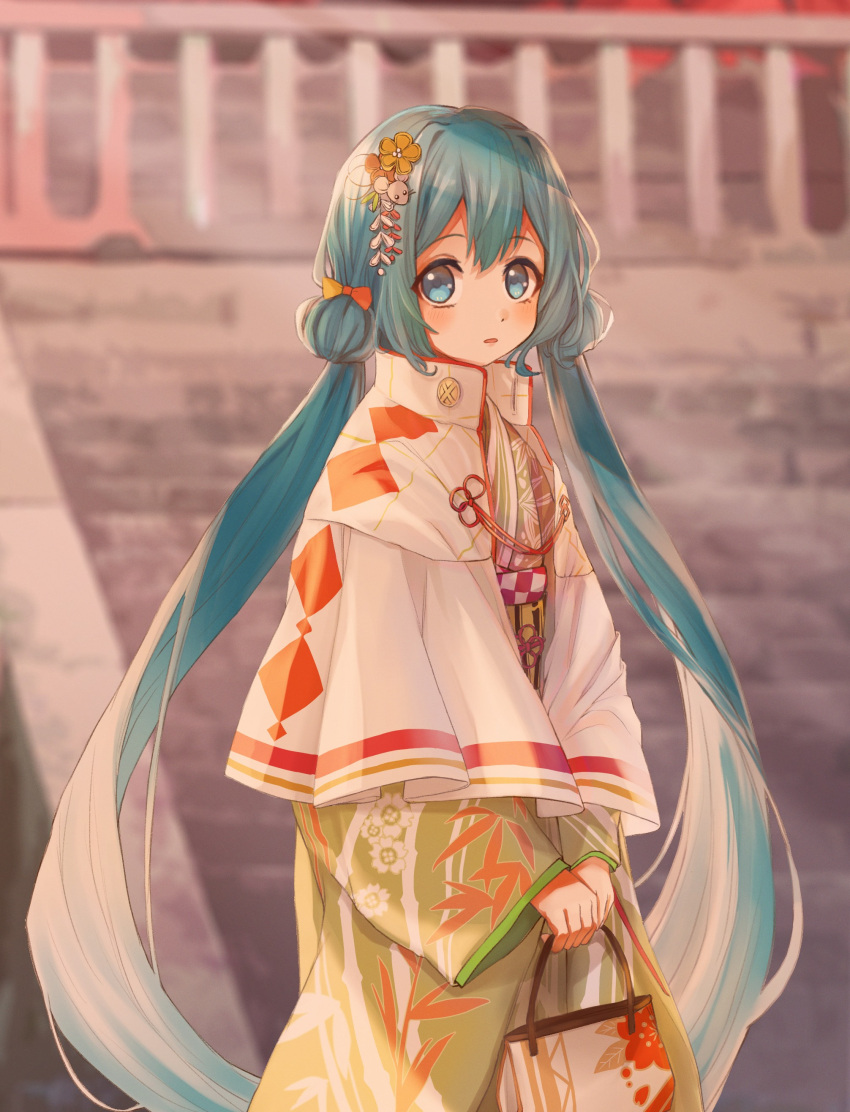 1girl, absurdres, amd_aoneko, aqua_eyes, aqua_hair, bag, blush, bow