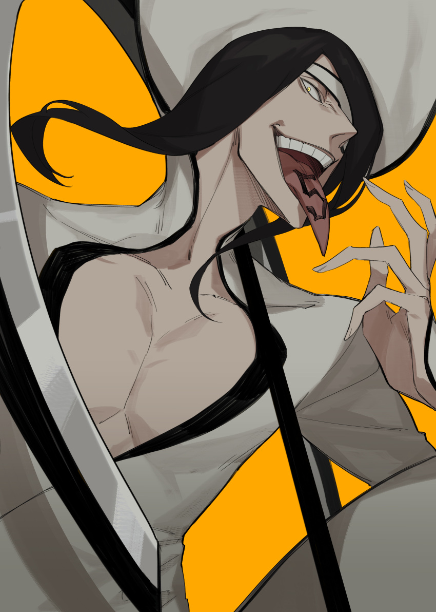 1boy, absurdres, black_hair, bleach, clothing_cutout, eyepatch, highres, long_hair