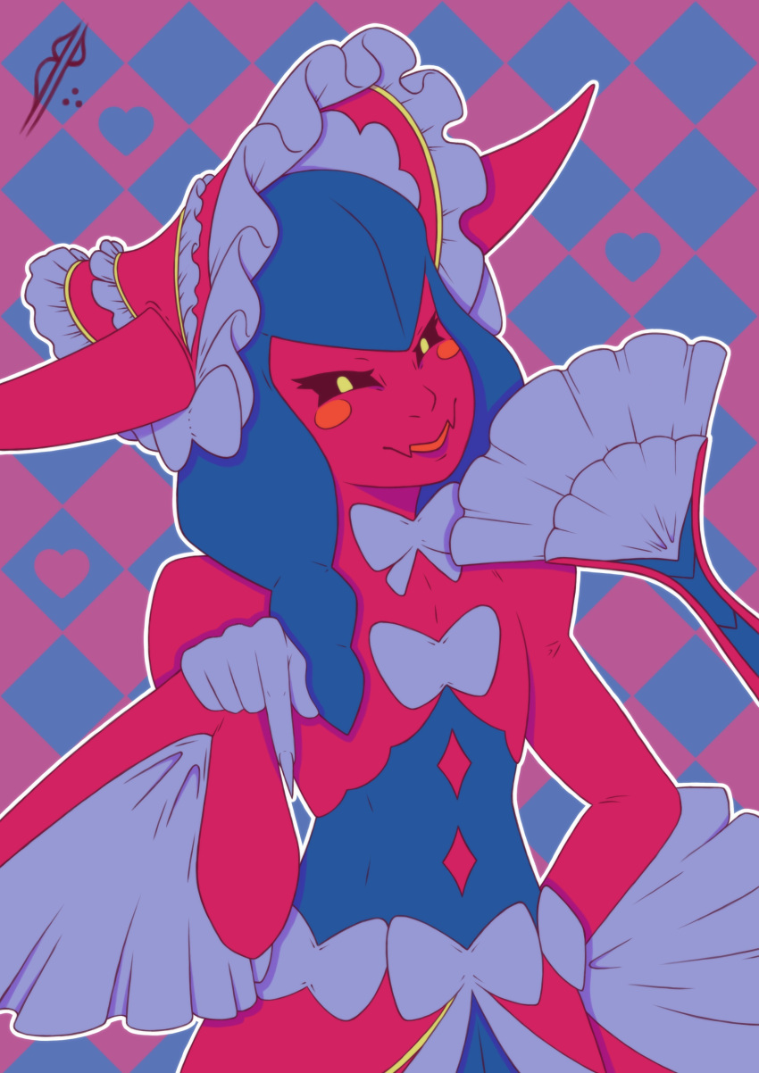 absurdres, black_sclera, blue_hair, colored_sclera, digimon, digimon_(creature), hat, heart