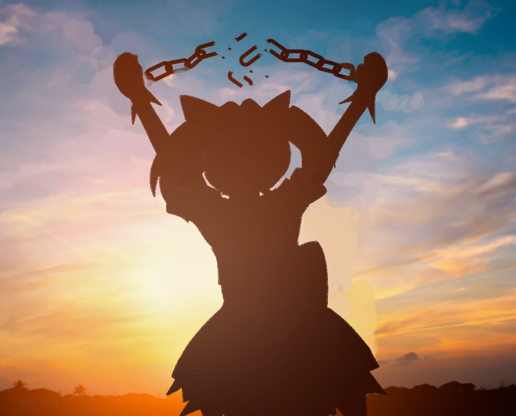 1girl, angelic_kitty_miracle-chan, animal_ears, blue_sky, cat_ears, cat_girl, chain, clouds