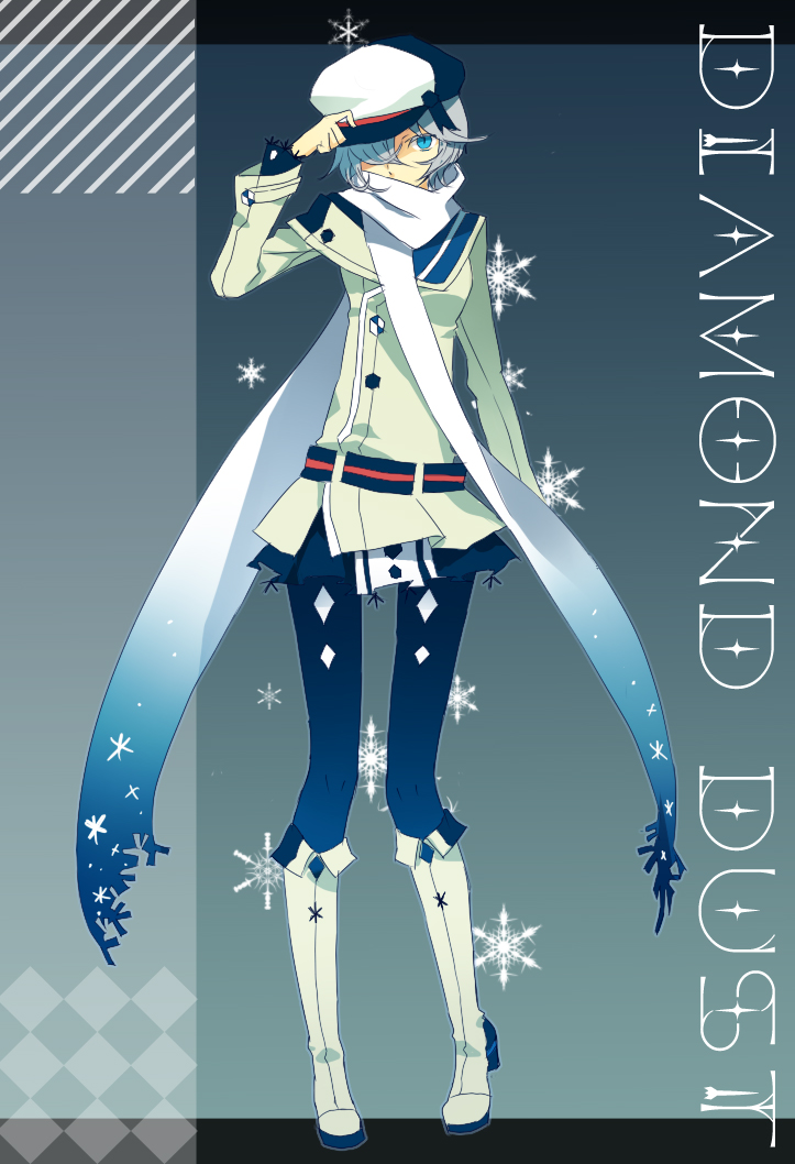 blue_hair, fashion, hat, holding, holding_hat, original, pantyhose, scarf