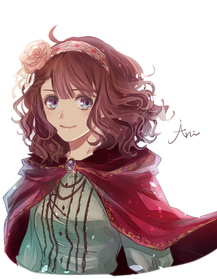 1girl, akdeorart, ani_inako, blue_eyes, brown_hair, buttons, cape, character_name