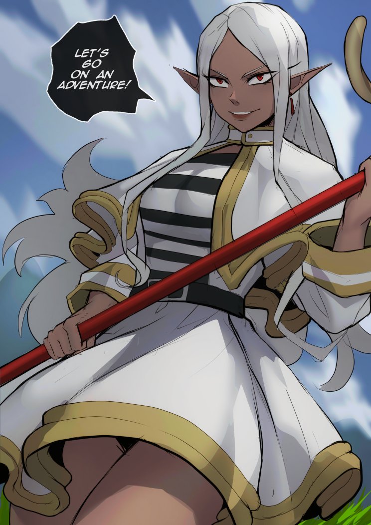 boku_no_hero_academia, capelet, dark-skinned_female, dark_skin, elf, frieren, funi_xd, fusion