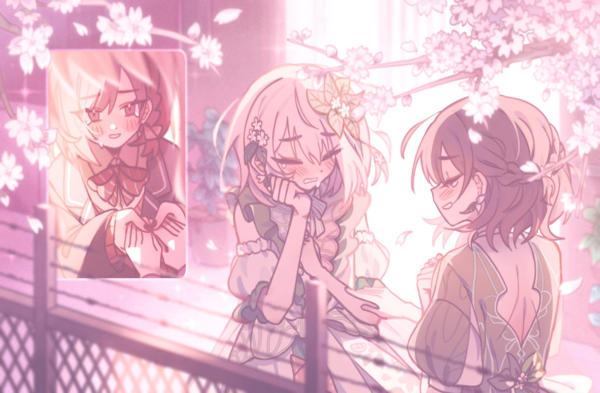 1girl, 1other, akiyama_mizuki, bare_shoulders, black_jacket, black_nails, bow, bowtie