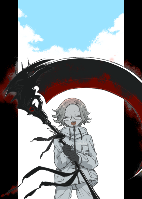 1boy, aotsuki_eito, aura, black_gloves, blue_sky, chiyo408, closed_eyes, clouds