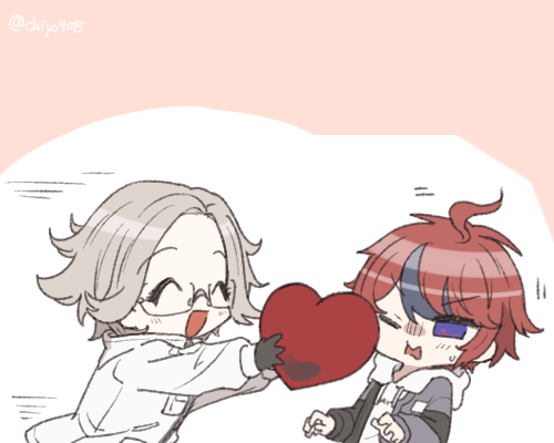 2boys, aotsuki_eito, black_gloves, blue_eyes, blush, chibi, chiyo408, closed_eyes