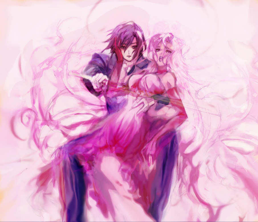 code_geass, elbow_gloves, euphemia_li_britannia, gloves, lelouch_lamperouge, long_hair, pink_hair, sword