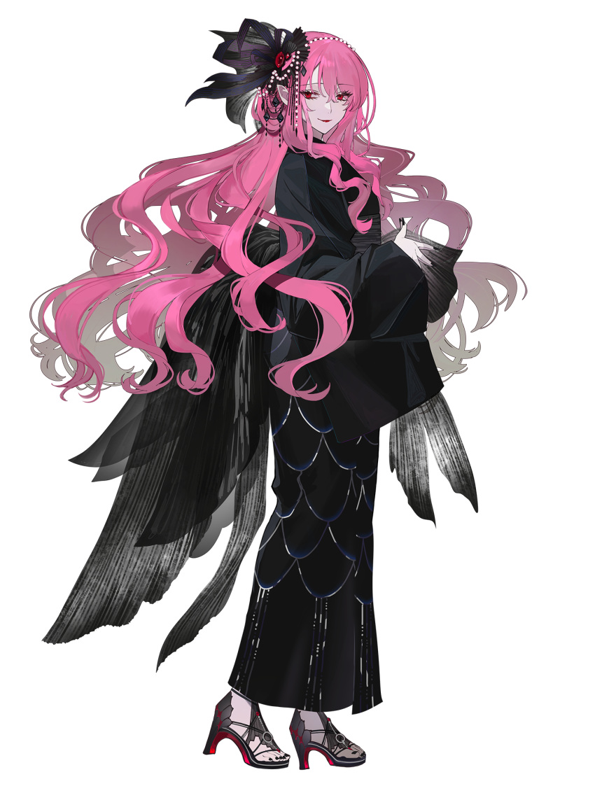 1girl, ame_tyaya, black_nails, chain_paradox, full_body, hair_ornament, high_heels, highres