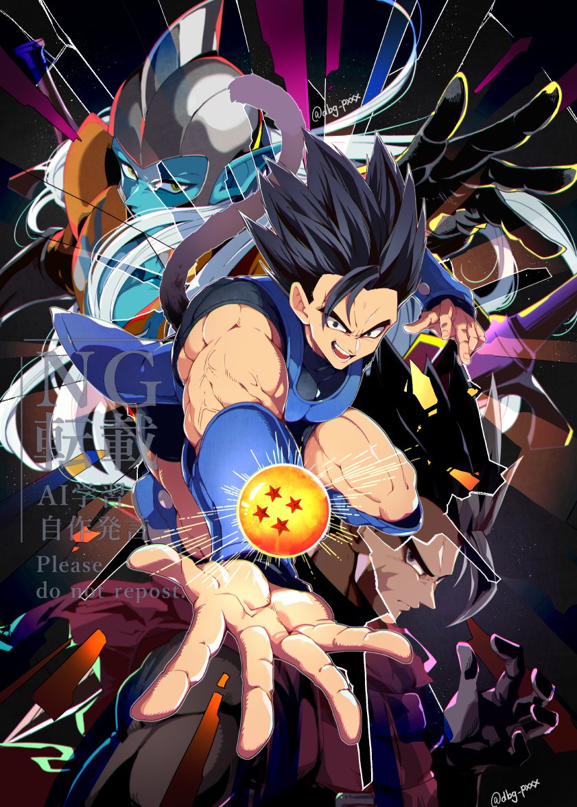 3boys, aqua_skin, arm_guards, armor, bb_m0024, black_eyes, black_gloves, black_hair