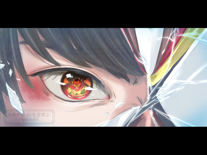 2boys, armor, black_border, black_hair, border, broken_helmet, bruise, commentary_request