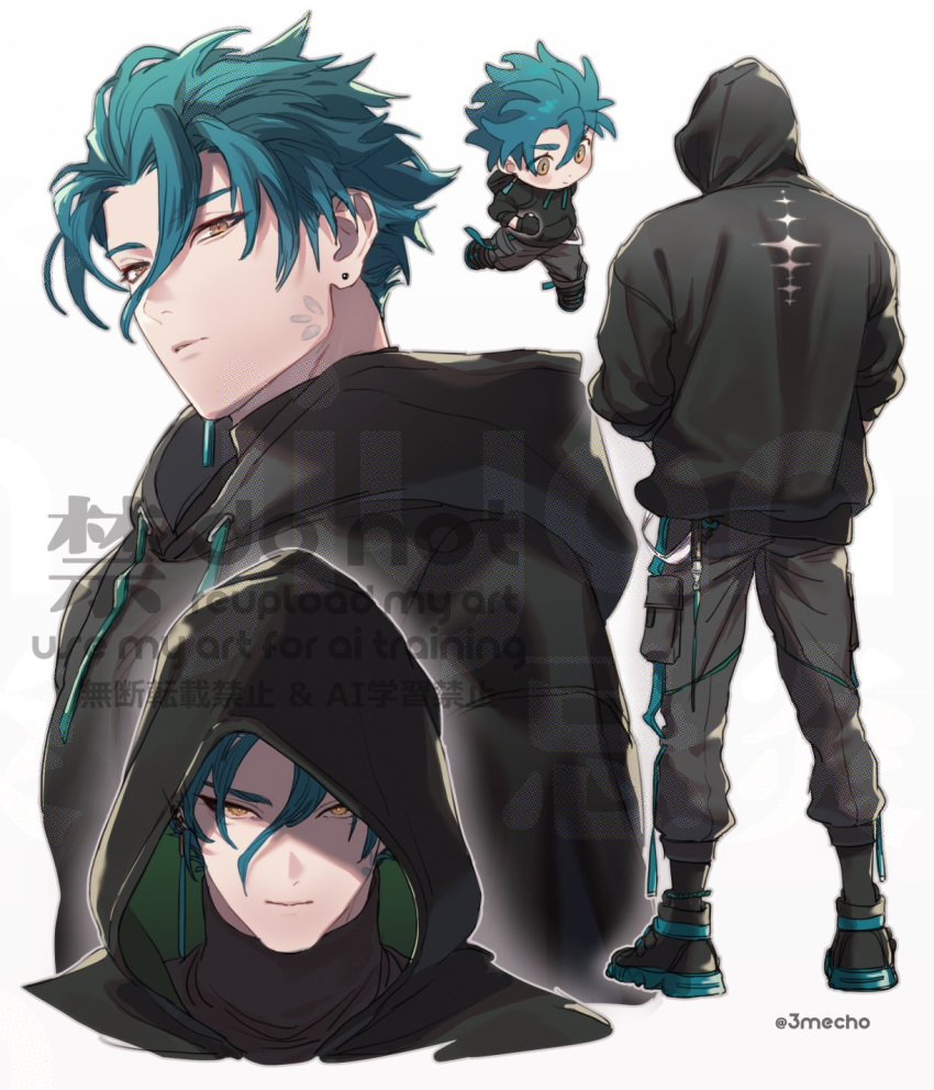 1boy, alternate_hair_length, alternate_hairstyle, artist_name, black_hoodie, black_shirt, black_shoes, black_socks