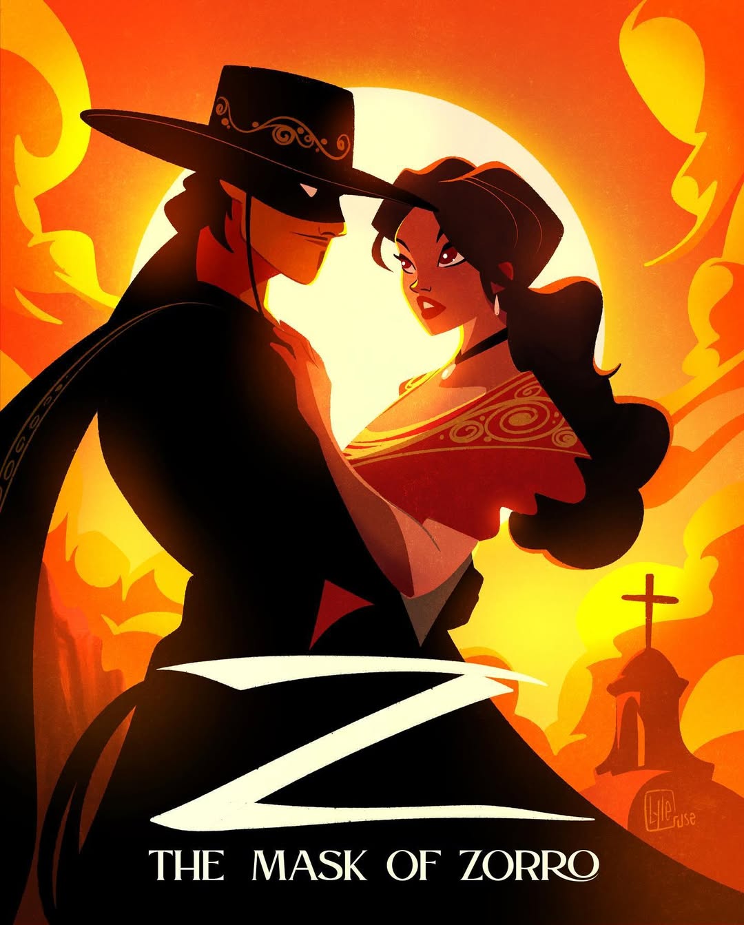 1boy, 1girl, brown_hair, cape, choker, clouds, commentary, copyright_name