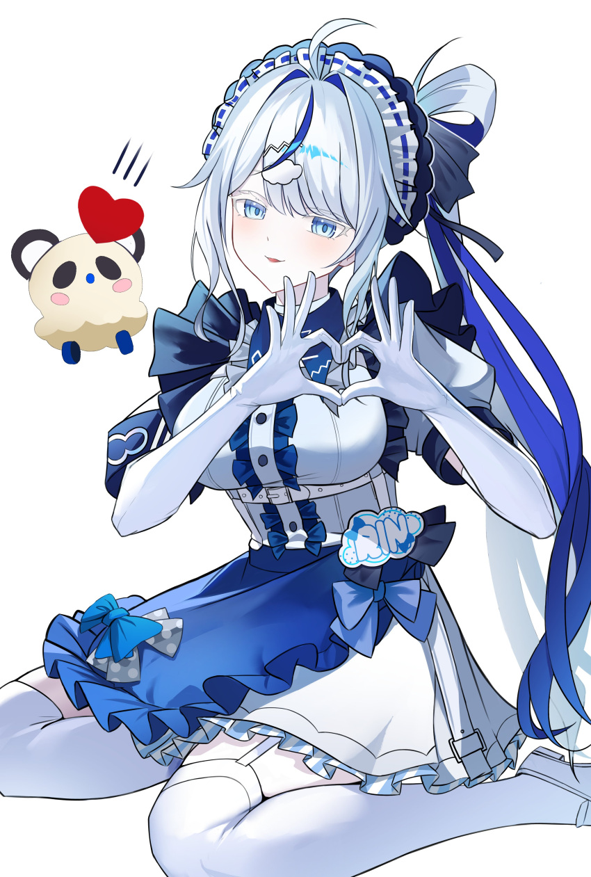 1girl, absurdres, aokumo_rin, apron, blue_apron, blue_eyes, breasts, center_frills